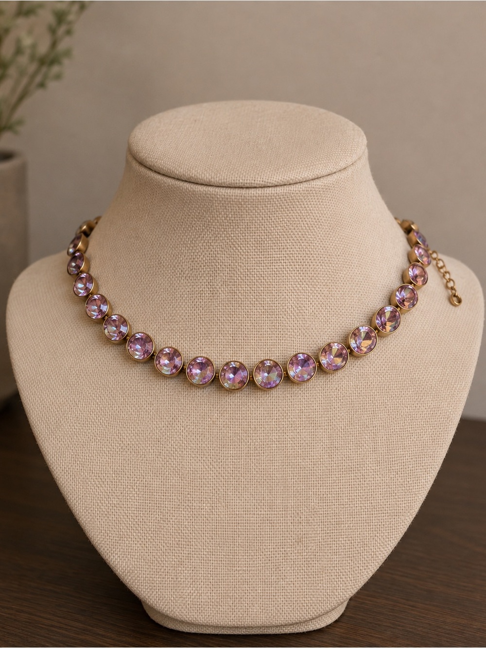 J. Crew Gold Tone Pink Crystal Necklace